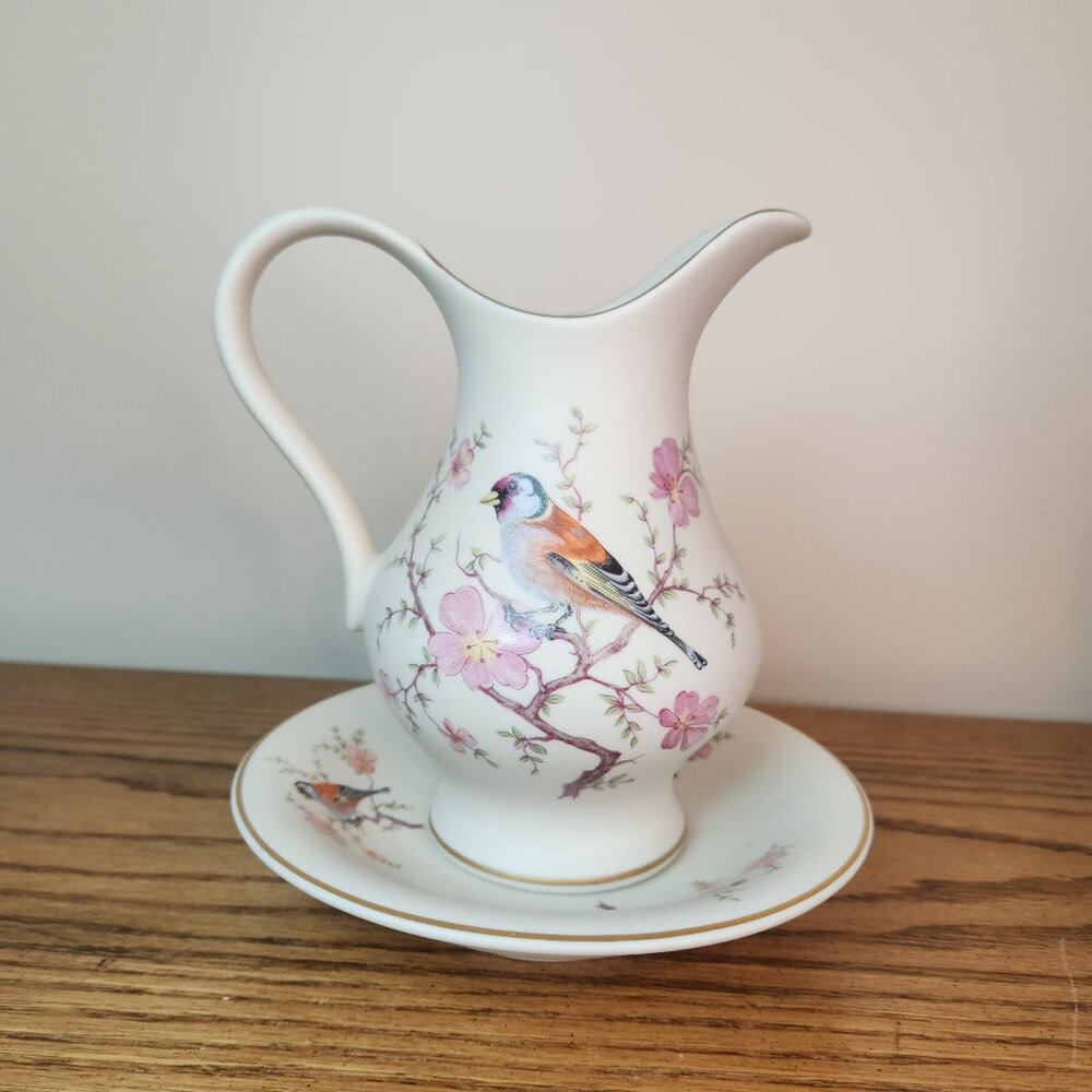 Vintage Jug and Plate Set Ceramica Ibis Portugal Bird & Blossom 17 cm